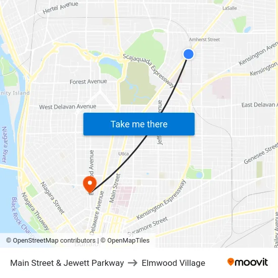 Main Street & Jewett Parkway to Elmwood Village map