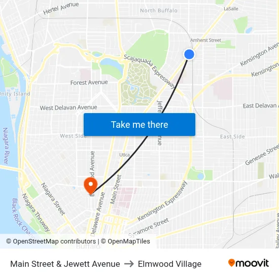 Main Street & Jewett Avenue to Elmwood Village map