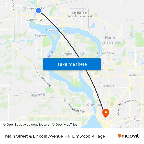 Main Street & Lincoln Avenue to Elmwood Village map