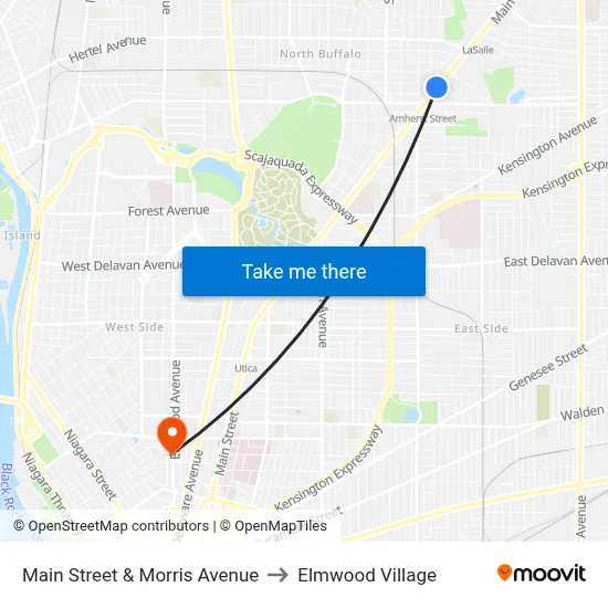 Main Street & Morris Avenue to Elmwood Village map