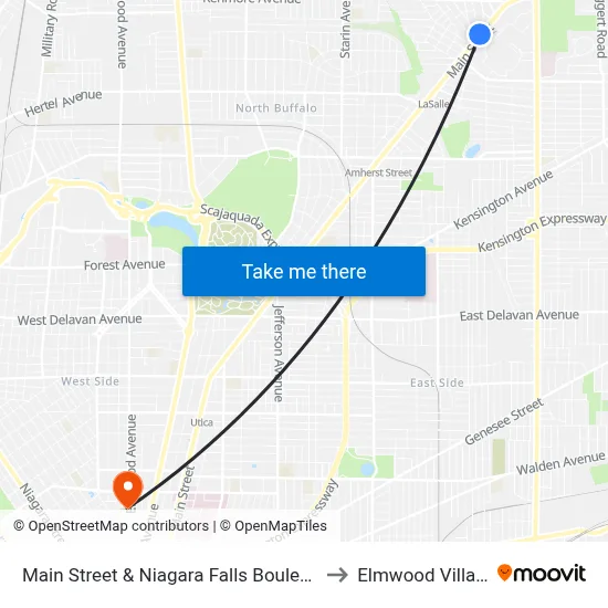 Main Street & Niagara Falls Boulevard to Elmwood Village map
