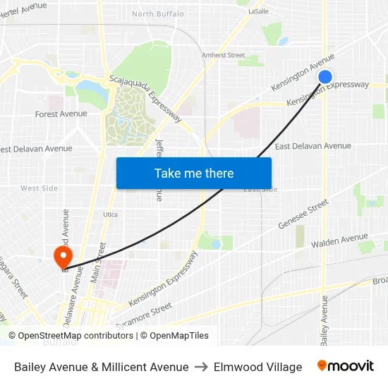 Bailey Avenue & Millicent Avenue to Elmwood Village map