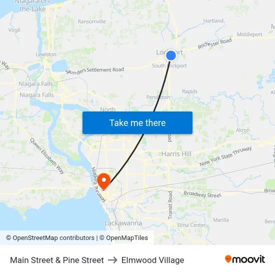 Main Street & Pine Street to Elmwood Village map
