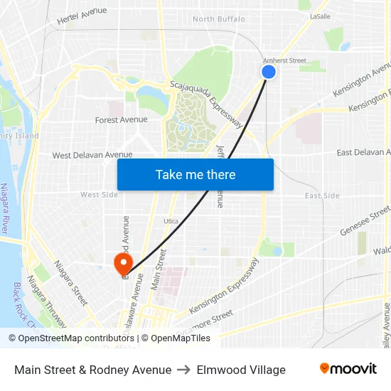 Main Street & Rodney Avenue to Elmwood Village map