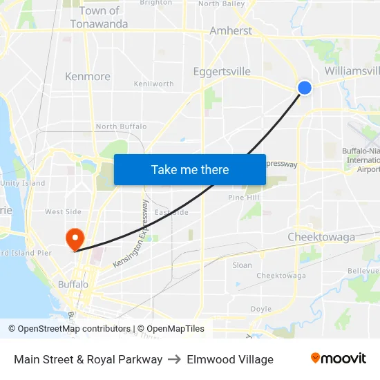 Main Street & Royal Parkway to Elmwood Village map