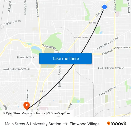 Main Street & University Station to Elmwood Village map