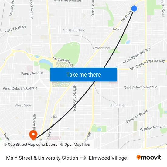 Main Street & University Station to Elmwood Village map