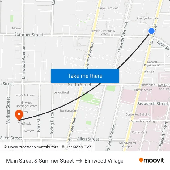 Main Street & Summer Street to Elmwood Village map