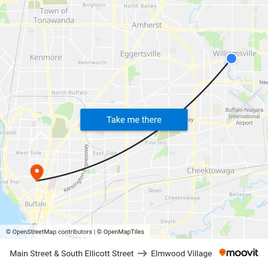 Main Street & South Ellicott Street to Elmwood Village map
