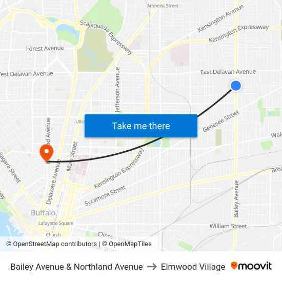 Bailey Avenue & Northland Avenue to Elmwood Village map