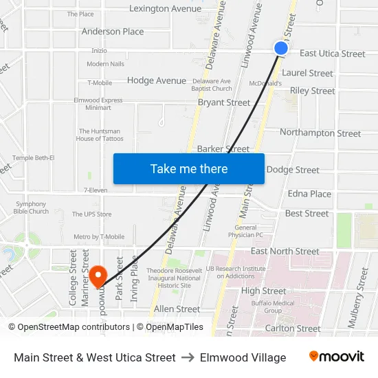 Main Street & West Utica Street to Elmwood Village map