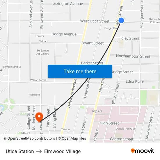 Utica Station to Elmwood Village map