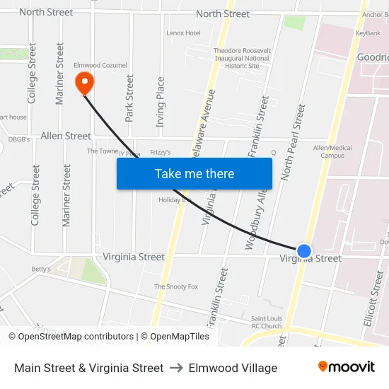 Main Street & Virginia Street to Elmwood Village map
