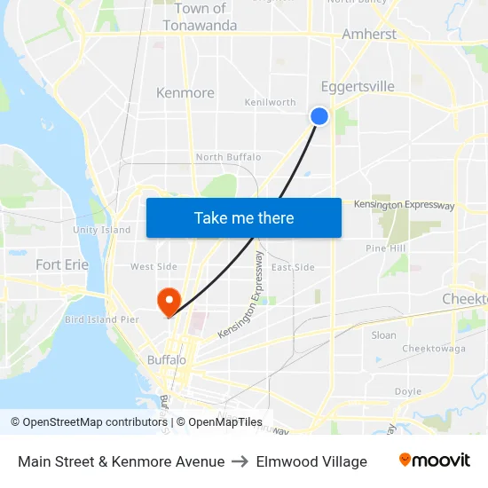 Main Street & Kenmore Avenue to Elmwood Village map