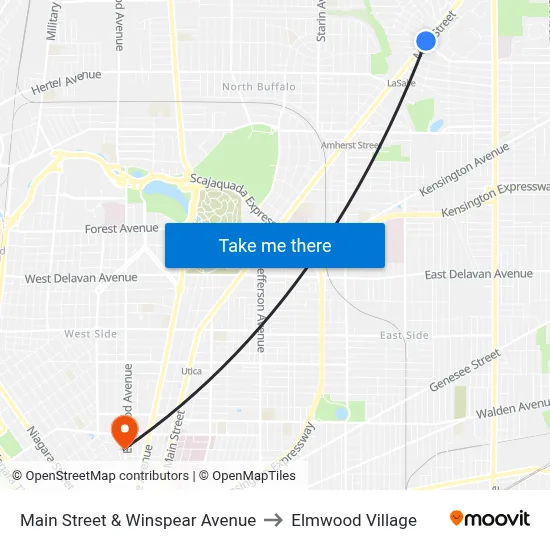 Main Street & Winspear Avenue to Elmwood Village map