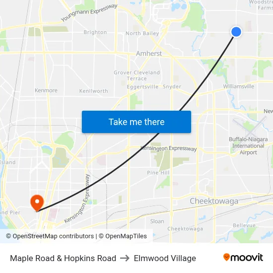 Maple Road & Hopkins Road to Elmwood Village map