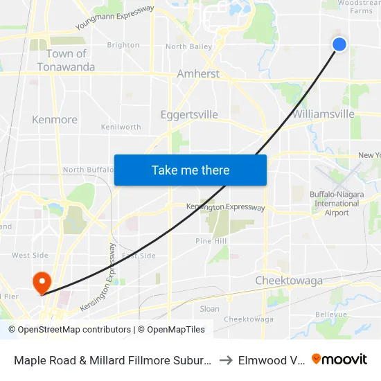 Maple Road & Millard Fillmore Suburban Hospital to Elmwood Village map