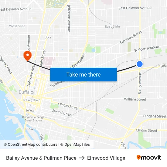 Bailey Avenue & Pullman Place to Elmwood Village map