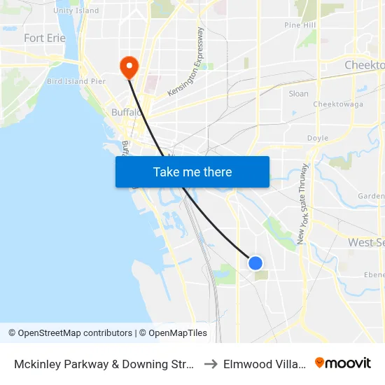 Mckinley Parkway & Downing Street to Elmwood Village map