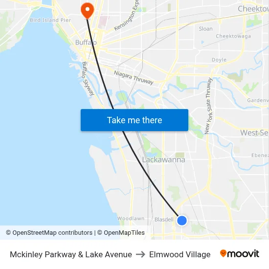 Mckinley Parkway & Lake Avenue to Elmwood Village map