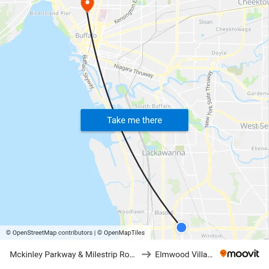 Mckinley Parkway & Milestrip Road to Elmwood Village map