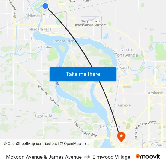 Mckoon Avenue & James Avenue to Elmwood Village map
