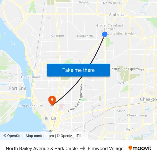 North Bailey Avenue & Park Circle to Elmwood Village map