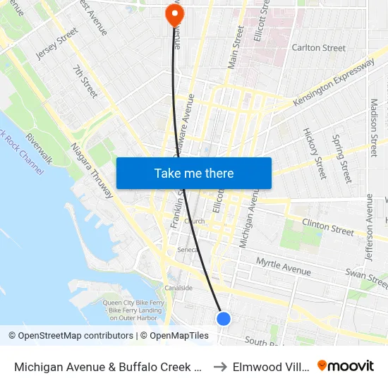 Michigan Avenue & Buffalo Creek Casino to Elmwood Village map