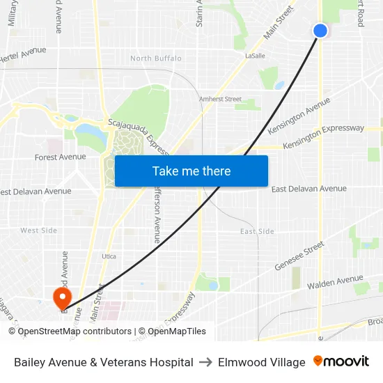 Bailey Avenue & Veterans Hospital to Elmwood Village map