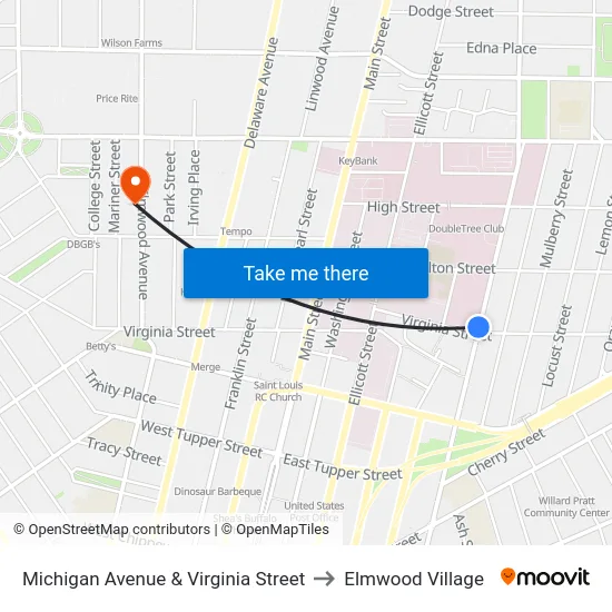 Michigan Avenue & Virginia Street to Elmwood Village map