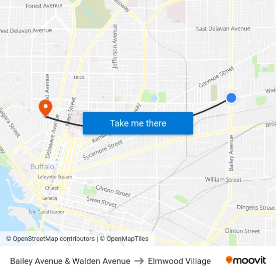 Bailey Avenue & Walden Avenue to Elmwood Village map