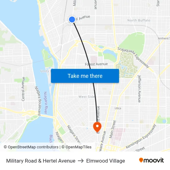 Military Road & Hertel Avenue to Elmwood Village map