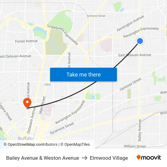 Bailey Avenue & Weston Avenue to Elmwood Village map