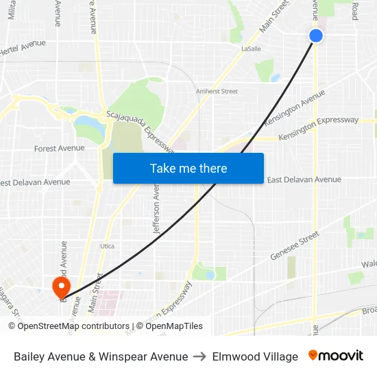 Bailey Avenue & Winspear Avenue to Elmwood Village map