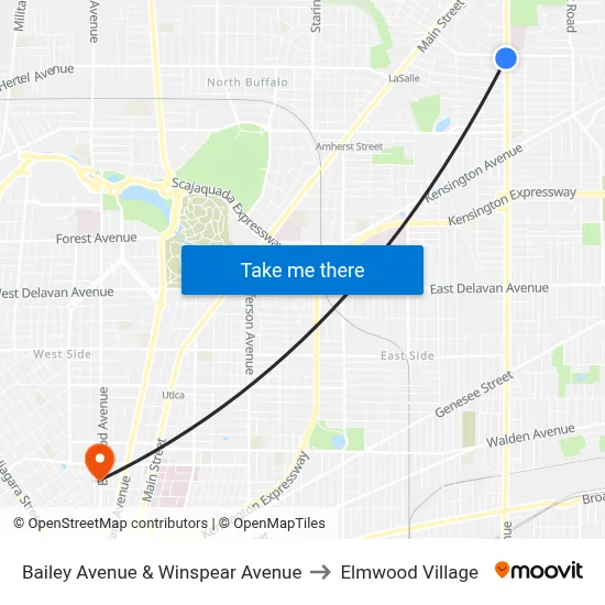 Bailey Avenue & Winspear Avenue to Elmwood Village map