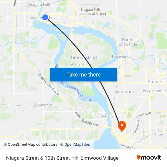 Niagara Street & 10th Street to Elmwood Village map