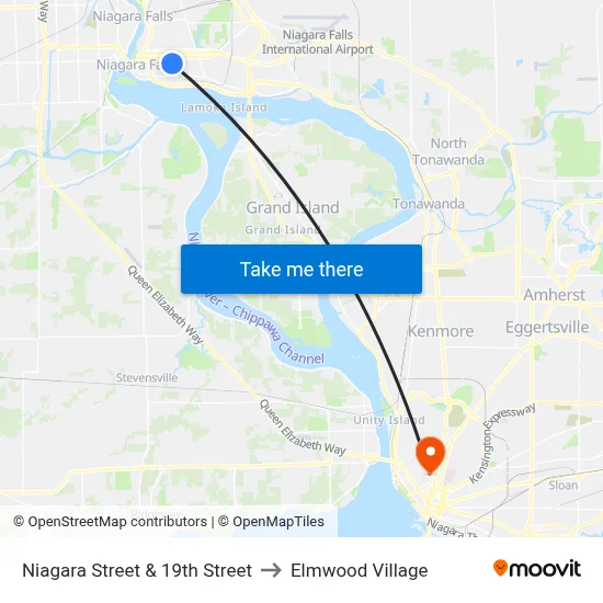 Niagara Street & 19th Street to Elmwood Village map