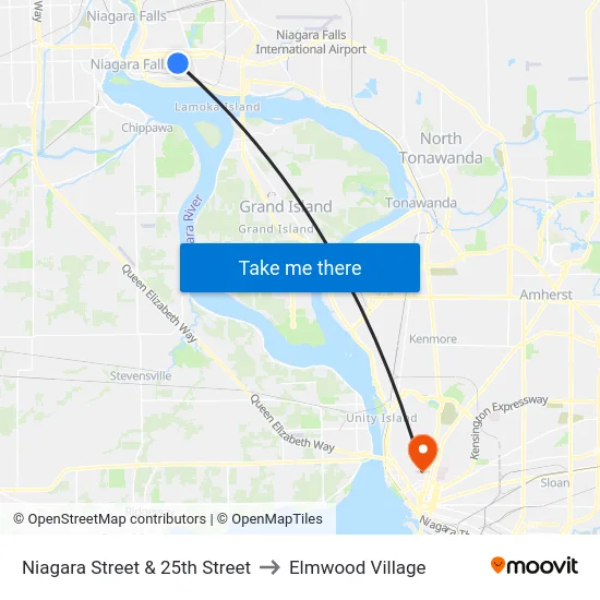 Niagara Street & 25th Street to Elmwood Village map