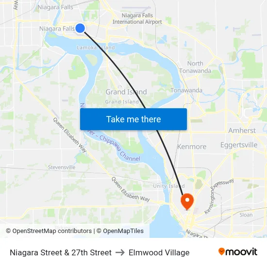 Niagara Street & 27th Street to Elmwood Village map