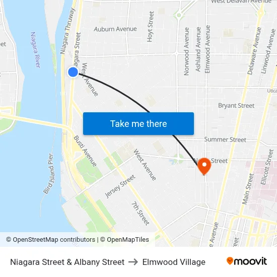 Niagara Street & Albany Street to Elmwood Village map
