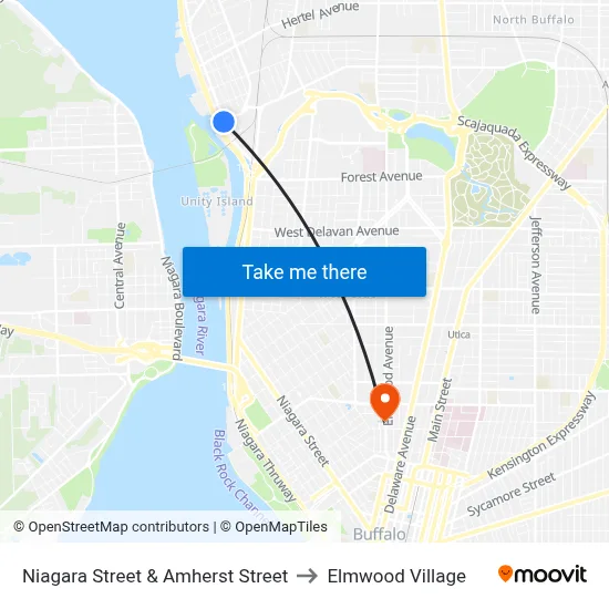 Niagara Street & Amherst Street to Elmwood Village map