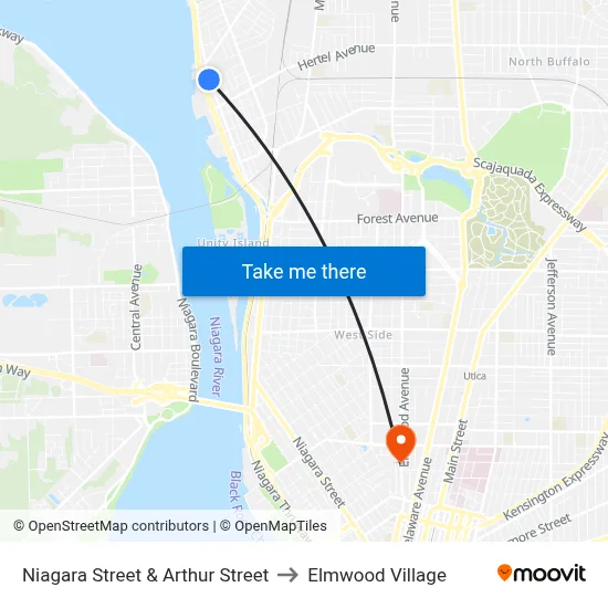 Niagara Street & Arthur Street to Elmwood Village map