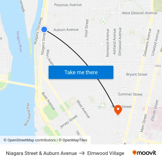 Niagara Street & Auburn Avenue to Elmwood Village map