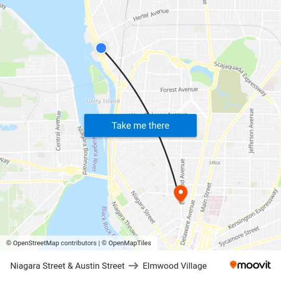 Niagara Street & Austin Street to Elmwood Village map