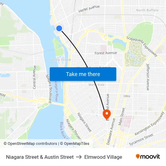 Niagara Street & Austin Street to Elmwood Village map
