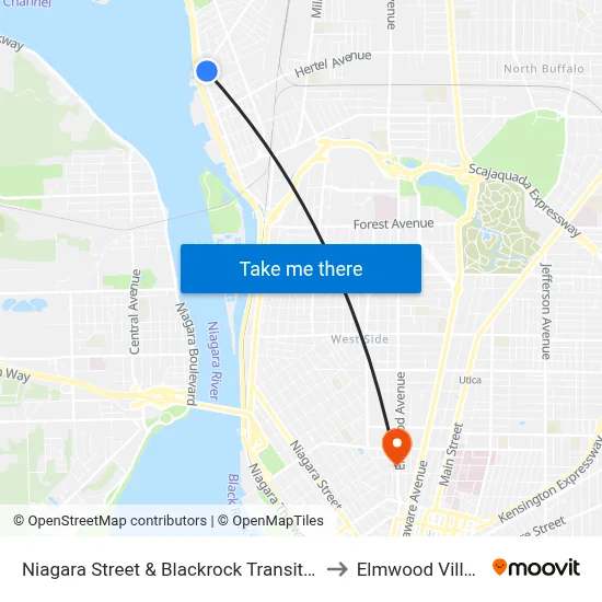 Niagara Street & Blackrock Transit Hub to Elmwood Village map