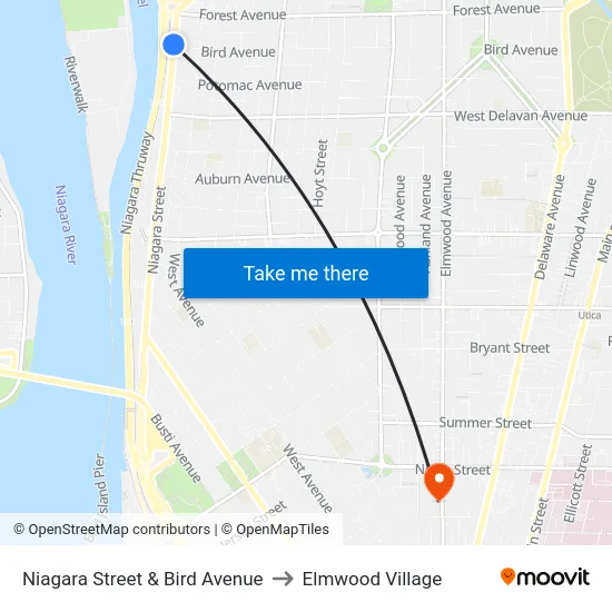 Niagara Street & Bird Avenue to Elmwood Village map