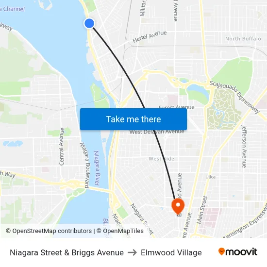Niagara Street & Briggs Avenue to Elmwood Village map