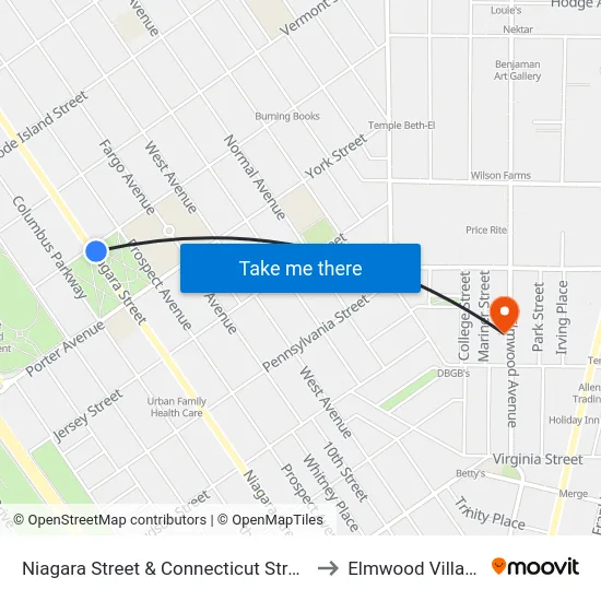 Niagara Street & Connecticut Street to Elmwood Village map