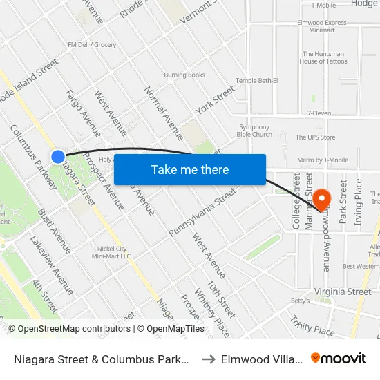 Niagara Street & Columbus Parkway to Elmwood Village map